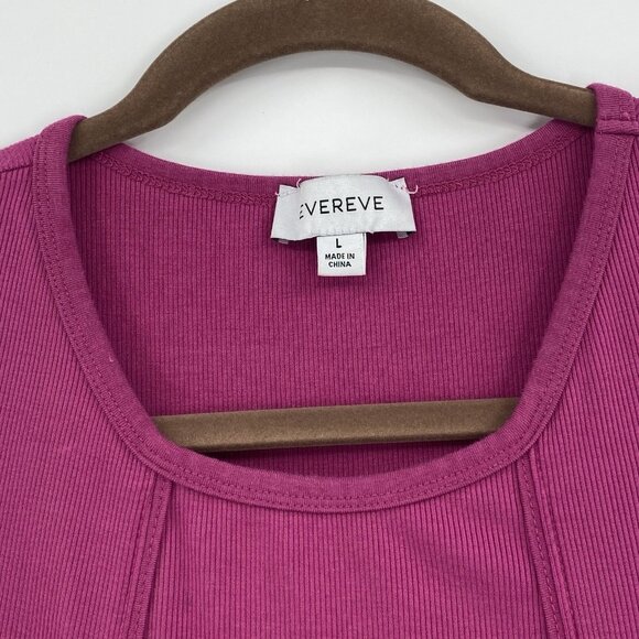 Evereve Ribbed Tank Top Size L Fuchsia Crewneck Stretch Sleeveless Casual Modal - Picture 9 of 12